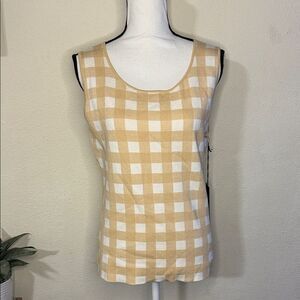 Rondina Plaid Beige and White Women's Silk Sleeveless Top
